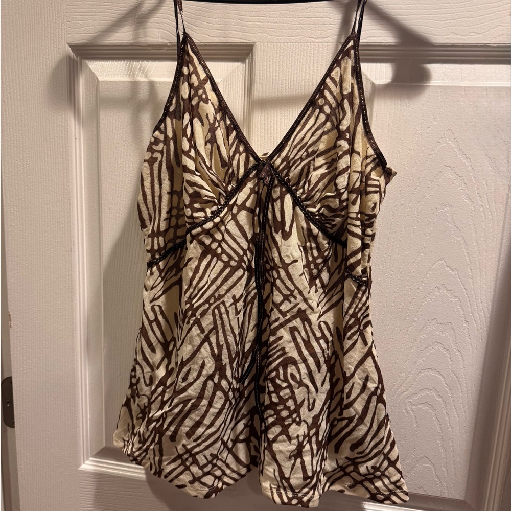 Brown and Cream Women's Top